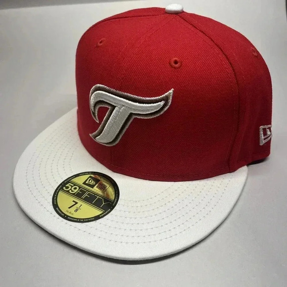 Toronto Blue Jays‎ New Era Buffalo 59FIFTY Red White Hat Cap 7 1/8 - Picture 1 of 5